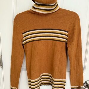 Hem & Thread Tan Striped‎ Turtleneck Sweater